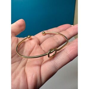 Gold Tone Love Knot Cuff Bracelet Minimalist Open Bangle Ball End